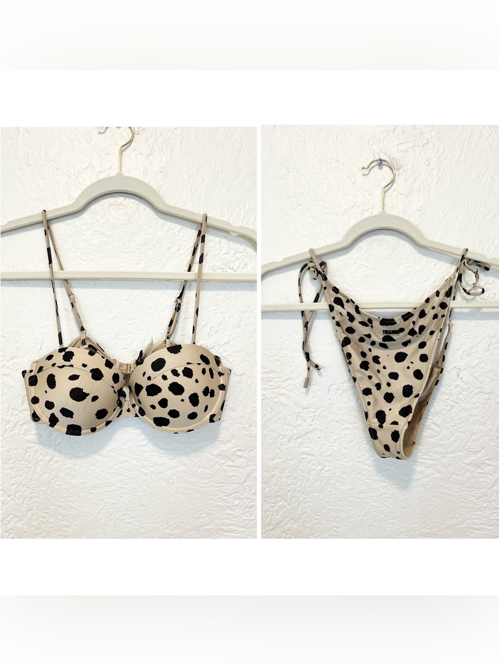 Triangl Bikini Cheetah Animal Print Beige Black Tie Sides Underwire Top Small S